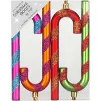 Inge-glas 4x Kunststof kersthangers zuurstok kerstballen gekleurd 14 cm - Onbreekbaar - Kerstornamenten