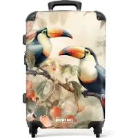 NoBoringSuitcases.com - Koffer groot - Rolkoffer lichtgewicht - Illustratie van twee toekans op een tak - Reiskoffer met 4 wielen - Grote trolley XL - 20 kg bagage