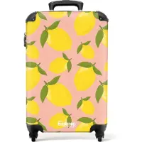 NoBoringSuitcases.com - Handbagage koffer lichtgewicht - Reiskoffer trolley - Pastel oranje met citroenen - Rolkoffer met wieltjes - Past binnen 55x40x20 en 55x35x25