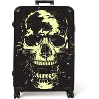 NoBoringSuitcases.com - Koffer groot - Reiskoffer lichtgewicht - Schedel - Zwart - Geel - Abstract - Doodskop - Rolkoffer met 4 wielen - Grote trolley XL - 98 liter bagage