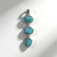 Cavill - Zilveren Larimar Hanger 7 5 ct - 925 Sterling Zilver Gerhodineerd - Peervormige en Ovale Cabochon - Blauw Edelsteen Sieraad Elegant