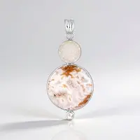Cavill - Zilveren Hanger 925 Sterling Zilver - Druzische Agaat 29,73 ct & Witte Topaas - Bali Barong Design - Ronde Cabochon - Gerhodineerd