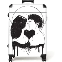 NoBoringSuitcases.com - Koffer groot - Reiskoffer lichtgewicht - Liefde - Zoen - Vormen - Wit - Rolkoffer met 4 wielen - Grote trolley XL - 98 liter bagage