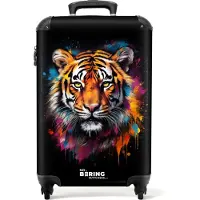 NoBoringSuitcases.com - Handbagage koffer lichtgewicht - Reiskoffer trolley - Tijger als street art kunstwerk - Rolkoffer met wieltjes - Past binnen 55x40x20 en 55x35x25