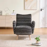 MODFU - Fauteuil - Zijvak En Ergonomische Rugleuning - Modern - Woonkamer - Bouclé - Zwart - 77 X 81 X 87 Cm