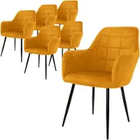 ML-Design ECD Germany Set van 6 eetkamerstoelen met rugleuning en armleuningen, oker, keukenstoelen met fluwelen bekleding en