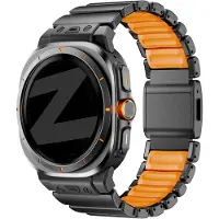 Bandz Titanium 'Hybrid' bandje geschikt voor Samsung Galaxy Watch Ultra / Ultra 2025 (Zwart/Oranje)