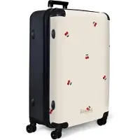 NoBoringSuitcases.com - Koffer groot - Reiskoffer lichtgewicht - Beige achtergrond met patroon van kleine kersen - Rolkoffer met 4 wielen - Grote trolley XL - 98 liter bagage