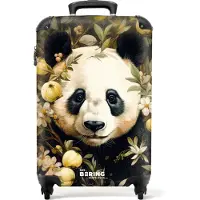 NoBoringSuitcases.com - Handbagage koffer lichtgewicht - Reiskoffer trolley - Pandabeer te midden van bloemen en planten - Rolkoffer met wieltjes - Past binnen 55x40x20 en 55x35x25