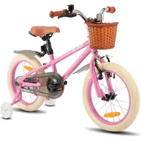 Hiland Meisjesfiets - 16 Inch - Met Mandje & Zijwieltjes - Handrem & Terugtraprem - Roze - Geschikt voor buitenactiviteiten in de lente