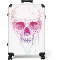 NoBoringSuitcases.com - Koffer groot - Reiskoffer lichtgewicht - Driehoek - Schedel - Roze - Druppels - Doodskop - Rolkoffer met 4 wielen - Grote trolley XL - 98 liter bagage
