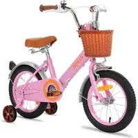 Hiland Starry Meisjesfiets - 12 Inch - Inclusief Zijwieltjes & Bagagedrager - Handrem & Terugtraprem - Roze - Geschikt voor buitenactiviteiten in de lente