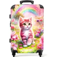 NoBoringSuitcases.com - Kinderkoffer meisje - Kindertrolley meisjes - Roze kitten - Koffer kind groot - Rolkoffer lichtgewicht - Reiskoffer met 4 wielen - Grote trolley XL - 20 kg bagage