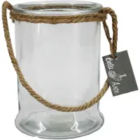 Bela Arte Glazen windlicht met touw - hengsel/handvat - d12 x h17 cm