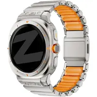 Bandz Titanium 'Hybrid' bandje geschikt voor Samsung Galaxy Watch Ultra / Ultra 2025 (Titanium/Oranje)