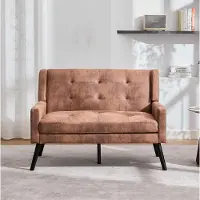 MODFU - 2-Zits Zitbank - Geknoopte Bekleding - Massief Houten Poten - Minimalistisch - Koffiebruin