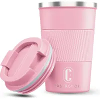 Castagnola Thermosbeker - Koffiebeker To Go - Travel Mug voor Koffie en Thee - Theebeker - 380 ML - RVS - Roze