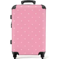 NoBoringSuitcases.com - Koffer ruimbagage groot - Rolkoffer lichtgewicht - Reiskoffer op 4 wielen met kleine roze hartjes patroon - Vakantie bagagekoffer - Grote valies trolley XL - 20 kg bagage