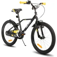 Hiland Stoere Jongensfiets - 20 Inch - Met Zijwieltjes & Standaard - Handrem & Terugtraprem - Zwart/Oranje - Geschikt voor buitenactiviteiten in de lente