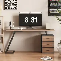 MODFU - Bureau - Soft-Close Laden - Verstelbare Opbergkast - Industriële Stijl - Voor Kantoor - MDF - Donkerbruin