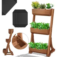 Kesser Verticale Tuin met 3 Plantenbakken - Kweekbak inclusief Tuinvlies voor Terras Balkon & Tuin verticale Plantenbak met 3 vakken - Bruin