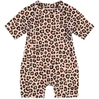 SuperCute UV Strandpak - Kinder – Zwempak Korte Mouw – Panterprint – Met Rits – Bruin / Zwart – 18/24 Maanden Maat 92