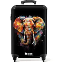 NoBoringSuitcases.com - Handbagage koffer lichtgewicht - Reiskoffer trolley - Olifant versierd met kleurrijke spetters - Rolkoffer met wieltjes - Past binnen 55x40x20 en 55x35x25