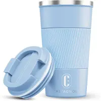 Castagnola Thermosbeker - Koffiebeker To Go - Travel Mug voor Koffie en Thee - Theebeker - 510 ML - RVS - Lichtblauw