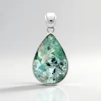 Cavill - Zilveren Hanger - 925 Sterling Zilver Geplatineerd - 12,98 ct Natuurlijke Gem Silica Peervormige Cabochon - Bali Sieraad - Elegant Groen