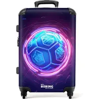 NoBoringSuitcases.com - Kinderkoffer jongens groot - Kindertrolley koffer jongens - Voetbal in blauwe neon kleur - Rolkoffer lichtgewicht - Reiskoffer met 4 wielen - Grote trolley XL - 20 kg bagage
