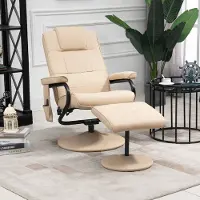 MODFU - Massagestoel Met Voetenbank - Verstelbare Rugleuning En 360° Draaibaar - Relaxfauteuil - Kunstleer - Crèmewit