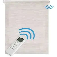 STORESDECO - Motorgecontroleerd Screen rolgordijn met aluminium afwerkingen, Grijs-Beige 160x180 cm