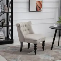 MODFU - Fauteuil - Knopdetail En Gebogen Rugleuning - Vintage - Linnen - Beige - 67 X 67 X 78 Cm