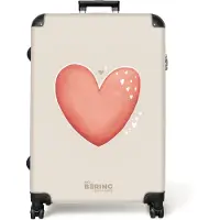 NoBoringSuitcases.com - Koffer groot - Reiskoffer lichtgewicht - Rood hart op een beige achtergrond - Rolkoffer met 4 wielen - Grote trolley XL - 98 liter bagage