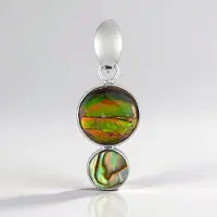 Cavill - Zilveren Hanger - 6 Karaat Ammoliet & Abalone Schelp Ronde Cabochons - 925 Sterling Zilver Gerhodineerd - Modern Design Kleurrijk Natuursteen