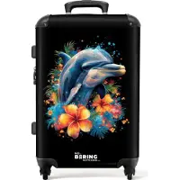 NoBoringSuitcases.com - Koffer groot - Rolkoffer lichtgewicht - Dolfijn te midden van graffiti bloemen - Reiskoffer met 4 wielen - Grote trolley XL - 20 kg bagage