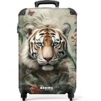 NoBoringSuitcases.com - Handbagage koffer lichtgewicht - Reiskoffer trolley - Portret van een tijger midden tussen de planten - Rolkoffer met wieltjes - Past binnen 55x40x20 en 55x35x25