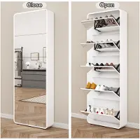 STILVORA Schoenenkast Met Spiegel - 5 Klepvakken Voor 15 Paar - Vrijstaand Voor Hal En Slaapkamer - MDF - Wit - 176 Cm