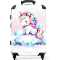 NoBoringSuitcases.com - Kinderkoffer meisje - Kindertrolley meisjes - Eenhoorn in de wolken - Koffer kind groot - Rolkoffer lichtgewicht - Reiskoffer met 4 wielen - Grote trolley XL - 20 kg bagage