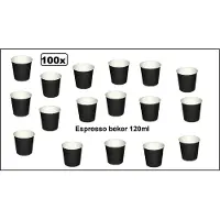 TakeAware 100x Beker espresso karton zwart 120ml - Espresso - Koffie thee chocomel soep drank water beker karton