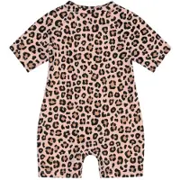SuperCute UV Strandpak Baby & Peuter – Zwempak Korte Mouw – Panterprint – Met Rits – Bruin / Zwart – 6/12 Maanden Maat 74/80