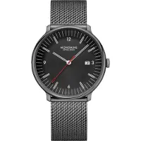Mondaine MLE.41220.SM Doppio Heren Horloge Zwart Staal
