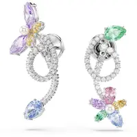 Swarovski Oorbellen groen / lila / zilver / transparant