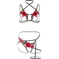 Daring Roses Bra and Crotchless Panty