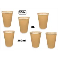 TakeAware 500x Koffie beker karton kraft 360ml - XL beker - Next generation Roer staafjes koffie limonade beker melk suiker hout festival thema feest verjaardag werk lepel