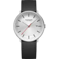 Mondaine Doppio 41mm staal leer zwart