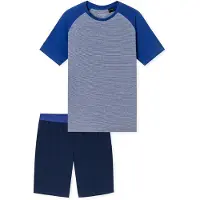 Schiesser Pyjama kort navy / royal blue/koningsblauw / wit