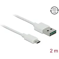 DeLOCK Easy-Micro USB naar Easy-USB-A kabel - USB2.0 - tot 2A / wit - 2 meter