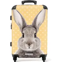 NoBoringSuitcases.com - Koffer groot - Rolkoffer lichtgewicht - Konijn portret met gele achtergrond - Reiskoffer met 4 wielen - Grote trolley XL - 20 kg bagage