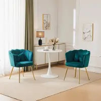 MODFU - Stoel - Bloemblad-Rugleuning - Ergonomisch - Modern - Voor Woonkamer Of Eetkamer - Fluweel - Groen